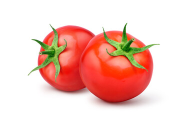 Two Juicy red tomatoes  isolated on white background.