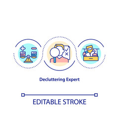 Decluttering expert concept icon. Professional organizers that help to deal with mess in your house. Tidy idea thin line illustration. Vector isolated outline RGB color drawing. Editable stroke