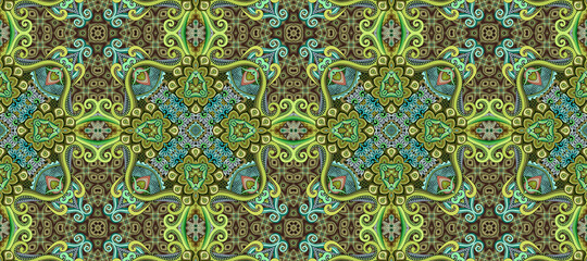 Raster ethnic ornamental color seamless pattern