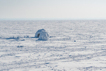Winter dwelling of Eskimos. Igloo. Eskimos village.