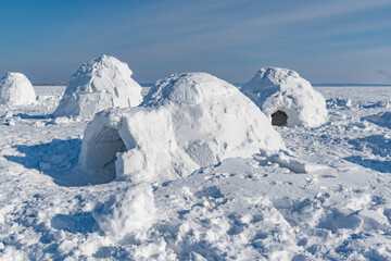 Winter dwelling of Eskimos. Igloo. Eskimos village.