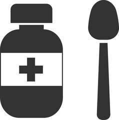 Medicine icon in a bottle with a measuring spoon.