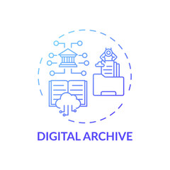 Digital archive concept icon. Online library access idea thin line illustration. Types of digital libraries. Free access to information. New technology. Vector isolated outline RGB color drawing