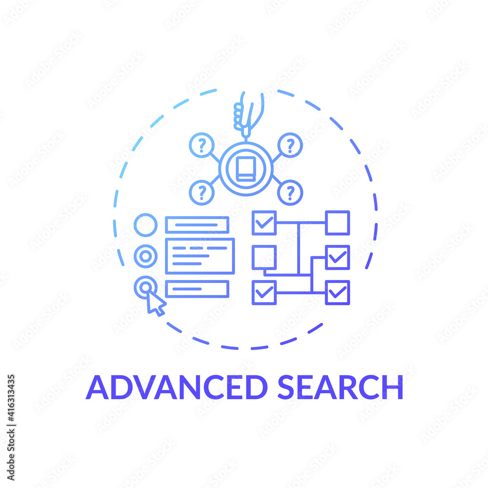 Poster advanced search concept icon. online library search types idea thin line illustration. professional 