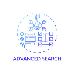 Advanced search concept icon. Online library search types idea thin line illustration. Professional browsing skills. New technology. Free access. Vector isolated outline RGB color drawing