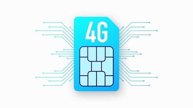 Mobile phone 4G network logo sim card on gradient abstract background. Motion graphic.