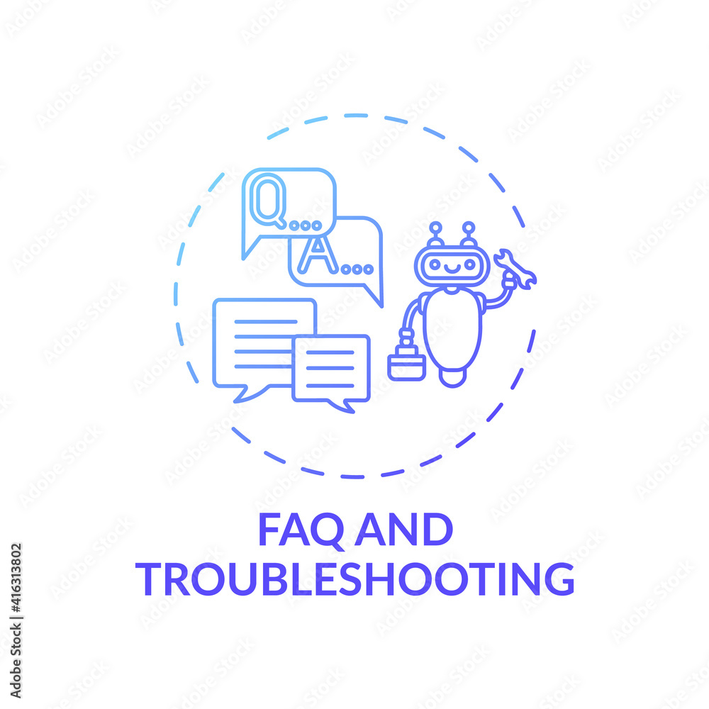 Aufkleber faq and troubleshooting concept icon. online library helpline idea thin line illustration. new techn