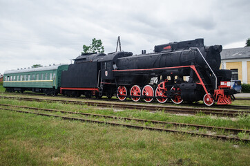 Fototapeta na wymiar Old train at Gulbene train station, Gulbene, Latvia.