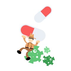 cowboy america cure medicine corona virus pathogen cartoon doodle flat design style vector illustration