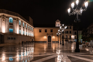 Stock photo of beautiful illuminated square in Montilla, Spain.