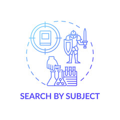 Search by subject concept icon. Online library search options idea thin line illustration. New technology. Information access optimzization. Vector isolated outline RGB color drawing