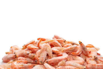 Fresh shrimps in ice. Top view.