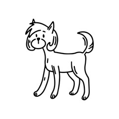 Asian-style Yorkshire Terrier. Doodle icon. Vector illustration of a dog. Editable element.