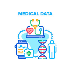 Medical Data Vector Icon Concept. Smart Watches For Measuring Heart Beat And Controlling Health, Online Consultation And Examination Patient With Doctor Medical Data Color Illustration