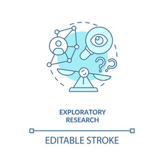 Exploratory research concept icon. Hypothesis and interpretive research idea thin line illustration. Method of data collection. Vector isolated outline RGB color drawing. Editable stroke