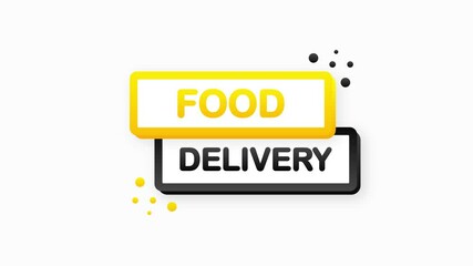 Flat banner with FOOD DELIVERY speech bubble. Banner for business, marketing and advertising on white background. Motion graphic.