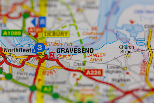 02-24-2021 Portsmouth, Hampshire, UK gravesend shown on a road map or geography map