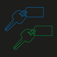 Icon of the key from the door lock with the tag on the ring, The key for an English lock with a fob