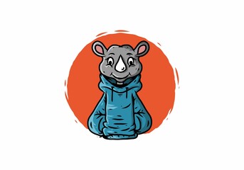 Rhino with blue hoodie illustration drawing