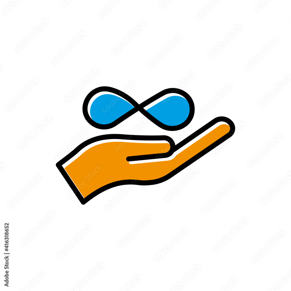 Poster Hand lineal color icon with infinity symbol. simple illustration mobile concept app line icon and web design. Editable stroke. Design template vector