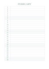Calendar for 2021, a month for entries for every day