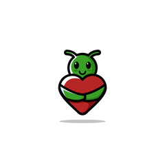 Cute Alien Cartoon Character Hug A Love Vector Illustration Design.