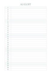 Calendar for 2021, a month for entries for every day