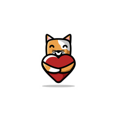 Cute Cat Cartoon Character Hug A Love Vector Illustration Design.