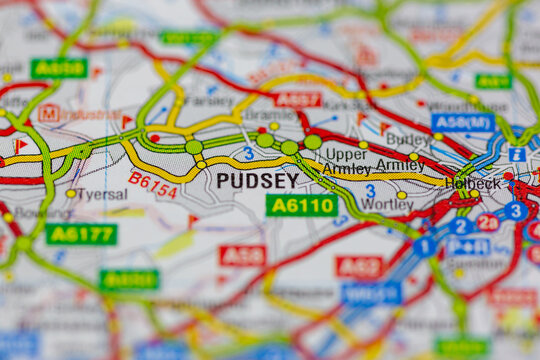 02-24-2021 Portsmouth, Hampshire, UK Pudsey shown on a road map or geography map