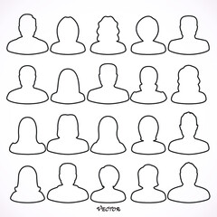 Icons set of people stylish avatars for profile page, social network, social media, woman characters. Vector human silhouettes.