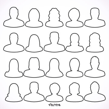 Icons set of people stylish avatars for profile page, social network, social media, woman characters. Vector human silhouettes.