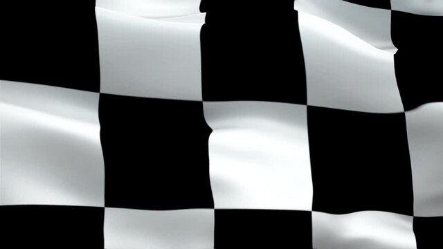 Formula Racing Flag background. Checkered Racing Flag video waving in wind. Start Race Checkered Flag Looping Closeup 1080p Full HD footage.Checkered Black white Start Finish Win Race flags footage vi
