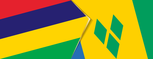 Mauritius and Saint Vincent and the Grenadines flags, two vector flags.