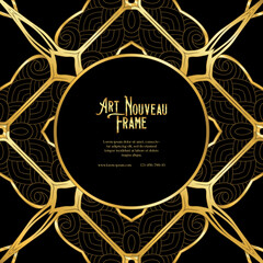 Label, decorative frame, border. Tamplate good for product label with place for text Colored vector illustration in art nouveau style, vintage, old, retro style. In gold and black