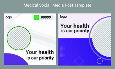 Medical social media post template. Editable Healthcare Banner.