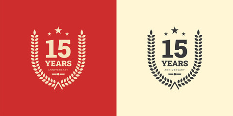 15 years anniversary logo template celebration with vintage classic concept. Vector Template Design Illustration.