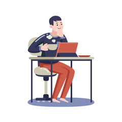 Man Working with Digital Tablet at Home. Vector Illustration with Flat Design.
