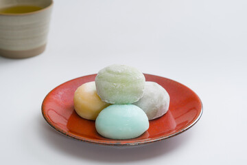 Daifukumochi, or Daifuku, is a Japanese confection consisting of a small round mochi stuffed with sweet filling, Japanese traditional sweets.
