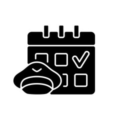 Crew scheduling black glyph icon. Civil aviation industry. High quality education. Airlines work. Pilots and flight attendants. Silhouette symbol on white space. Vector isolated illustration