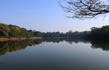 Fototapeta na wymiar Water landscape near Angkor Wat, Cambodia