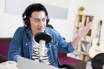 man make podcast in studio