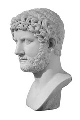 Head and shoulders detail of the ancient man with beard sculpture. Antique face with whiskers...