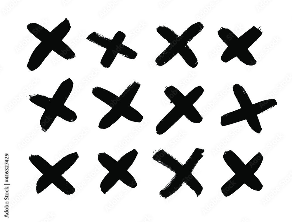 Poster black and white paint vector cross lines. hand drawn set of objects for design use. abstract drawing