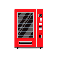 Red vending machine isolated on white background. Empty vending machine. Snacks and drinks concept. Vector stock