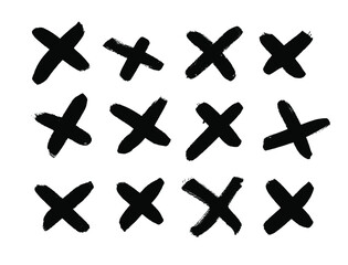 Black and White paint Vector cross lines. Hand drawn set of objects for design use. Abstract drawing stripes. Artistic illustration grunge elements strokes
