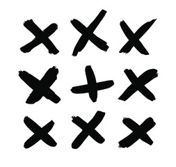 Black and White paint Vector cross lines. Hand drawn set of objects for design use. Abstract drawing stripes. Artistic illustration grunge elements strokes