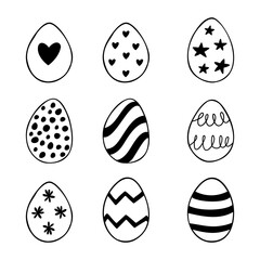 Easter set of doodle eggs illustrations isolated on white background.
