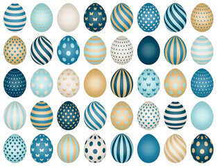 40 Ostereier Muster Blau/Beige/Braun
