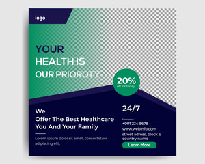 Medical Social Media Post Template. Editable Healthcare Social Media Banner.