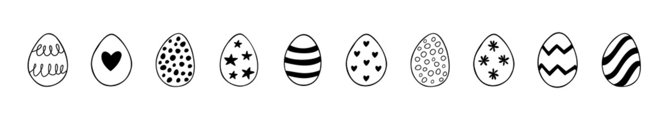 Easter set of doodle eggs illustrations isolated on white background.